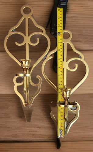 VINTAGE MASSIVER MESSING KERZENHALTER WANDLEUCHTER PAAR 2 12,5" - Bild 5 von 5