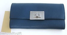 MICHAEL KORS SLOAN NAVY BLUE LEATHER CONTINTANTAL TURNLOCK CLUTCH,WALLET-NEW