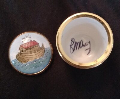 Halcyon Days Enamel Box Noahs Ark Cylindrical Screw Top Signed E Mary England
