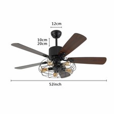 52" Ceiling Fan With Light Cage Rustic LED Chandelier Light 5-Blades with Remote