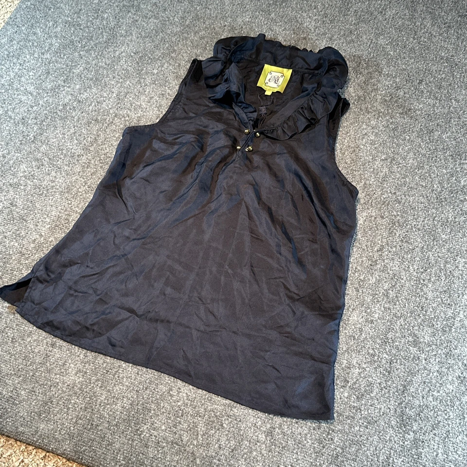 Camisa Elizabeth McKay Mujer 10 Azul Seda Sin Mangas Volantes Cuello Blusa Foto 2 de 4