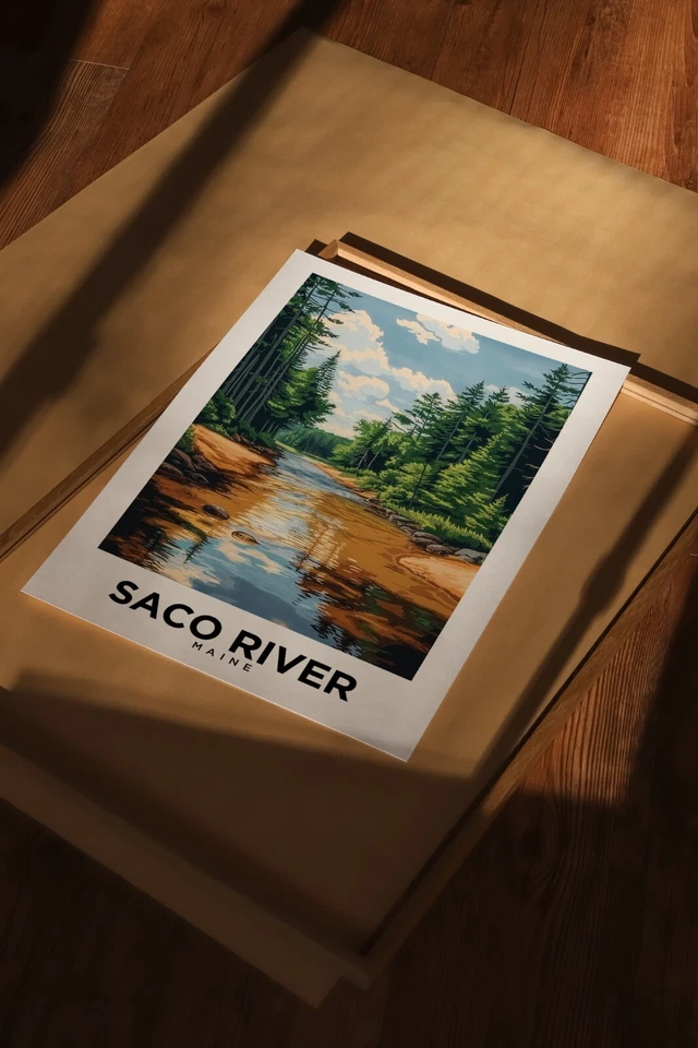 Saco River Maine Vintage Style Travel Poster - Home Decor, Wall Art - Image 3 of 4