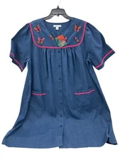 Go Softly Women's Patio Dress 1X Butterfly Embroidery Pink Short Sleeves Pockets