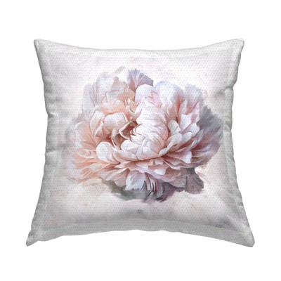 Pink Blooming Peony Blossom Outdoor Printed Pillow, 18 x 18