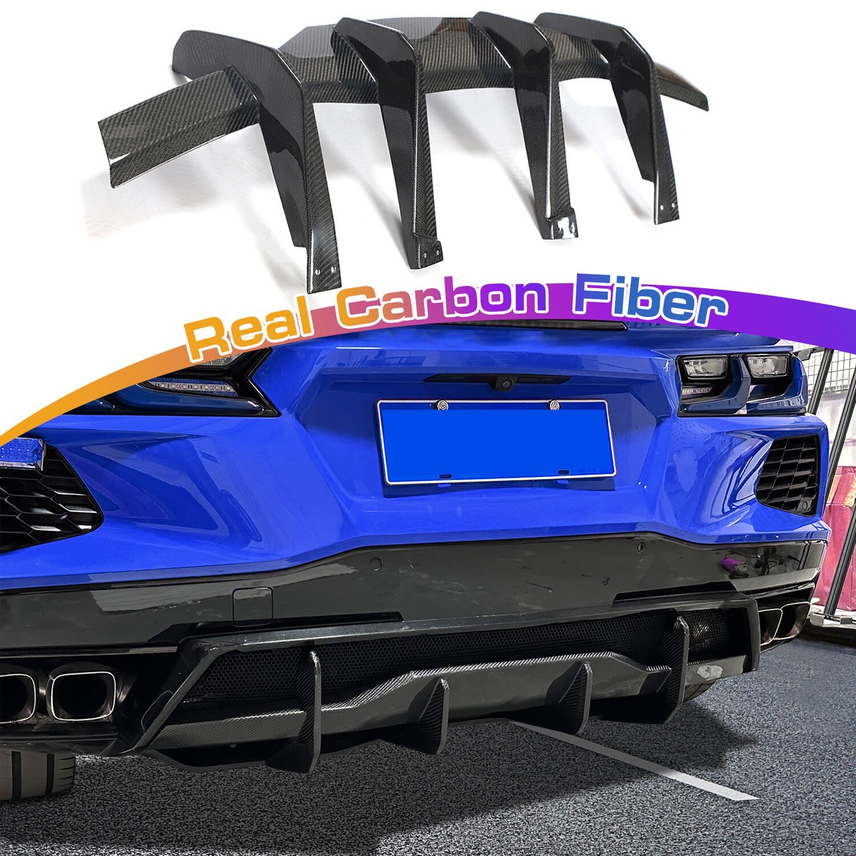 For 2020-2025 Chevy Corvette C8 Stingray Rear Bumper Diffuser Real