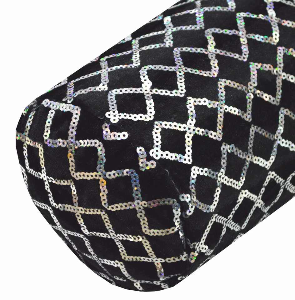 ms01g Funda Cojín Yoga Reforzada Lentejuelas Plateadas Estilo Terciopelo Brillo Negro Foto 2 de 4