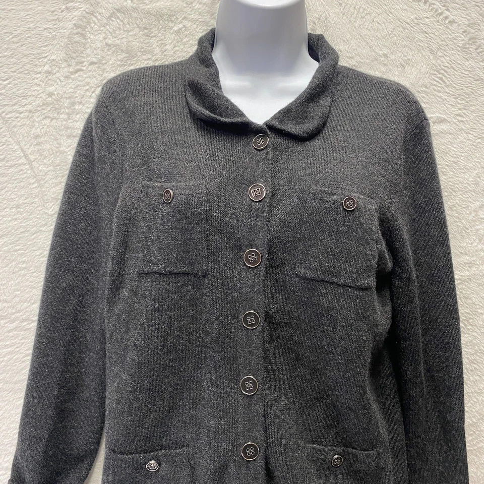 Mercer & Madison 100% Merino Wool Cardigan Sweater Women Large Charcoal Gray - Image 2 of 4