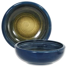 Japanese Ramen Noodle Rice Bowl 9.5"D Ceramic Blue and Tan Brushed Made in Japan