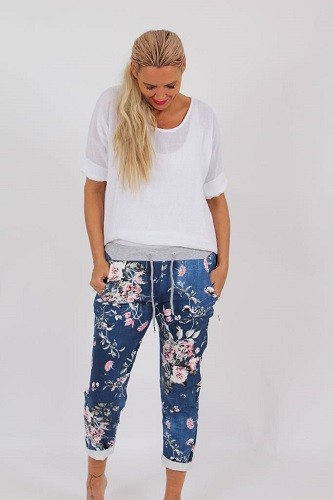 Pantaloni Estivi Da Uomo Lino Con Stampa In Floreale Stile Semplice - Foto 5