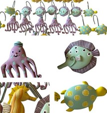 24 Nautical Sea Creatures Novelty Shower Curtain Hooks Fish Turtles Seahorses