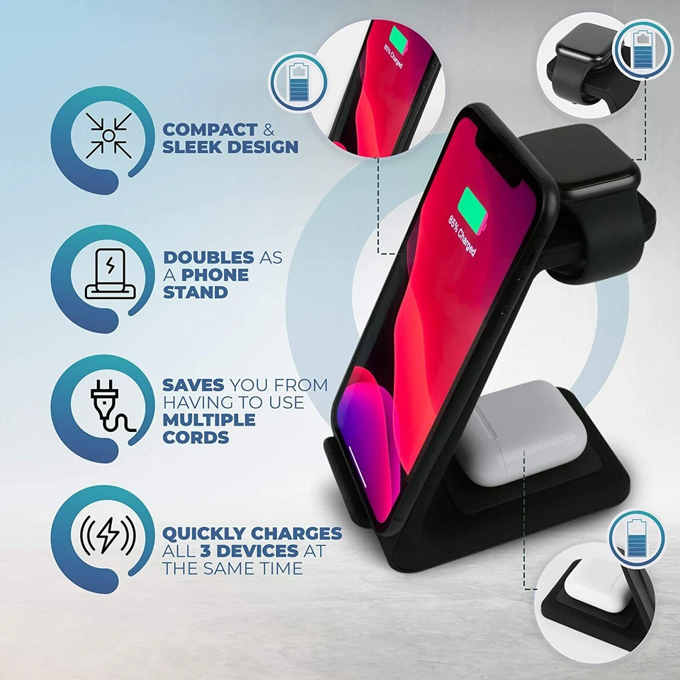 3合1无线充电器站HATAKY无线充电底座+自拍环灯 — 第 4/4 张图片