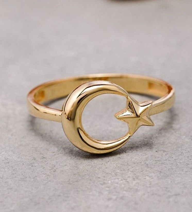 14k White and Yellow Gold Moon with Stars Diamond Ring 14k White and Yellow Gold Moon with Stars Diamond Ring