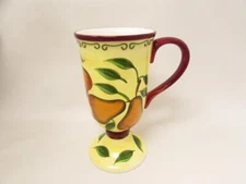 WSO50 by Williams-Sonoma Pedestal Mug Multimotif, Pears, Maroon Trim  b18