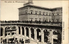 Old postcard A Greeting from Montecassino Central Courtyard at Pentecost ITALY (802465)