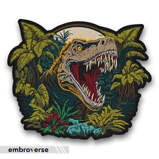 T-Rex Head Back Patch - Majestic Jurassic Era Dinosaur, Embroidered Iron-On