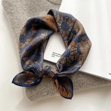 100% Mulberry Silk 21'' Scarf Bandana Women Small Kerchief Wrap Tied Blue Orange