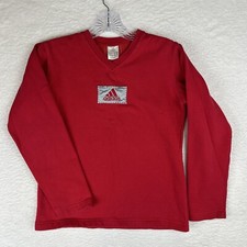 Adidas Logo Sweatshirt V-Neck Red Vintage Youth Kids Size Medium 10-12