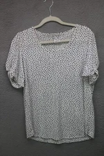 Naif Anthropologie White w/Black Polka Dots Short Puff Sleeve Top-Large-Preppy