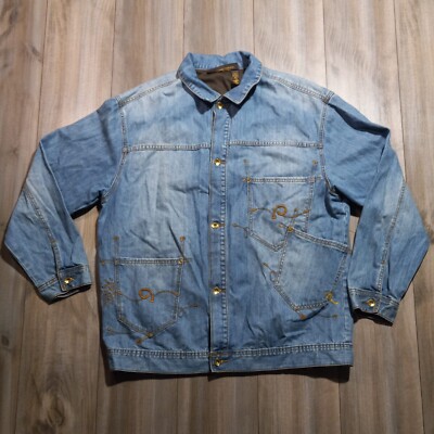 Rocawear Denim Jacket Men's XL Full Zip Long Sleeve Pockets Blue Jeans