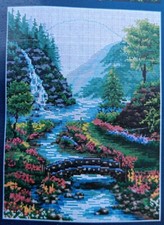NEW Cross Stitch Kit 14.2" x 18.1" 36 cm x 46 cm Waterfall printed w/floss