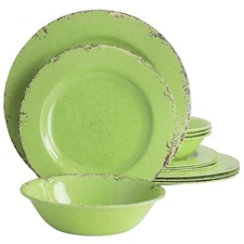 Gibson Mauna 12 Piece Melamine Dinnerware Set in Crackle Green