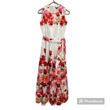Samuel Dong White Red Floral Floor Length Maxi Dress Sleeveless Size L NWT