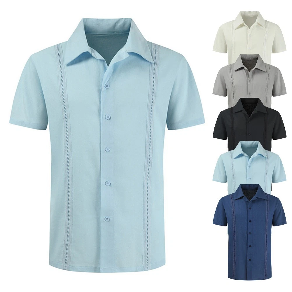 Beach Ready Mens Vintage Short Sleeve Cardigan Shirt with Button Closure