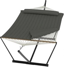 12FT Folding Hammock with Stand 450LBS, 2-Person Cotton Filled with Carry Bag