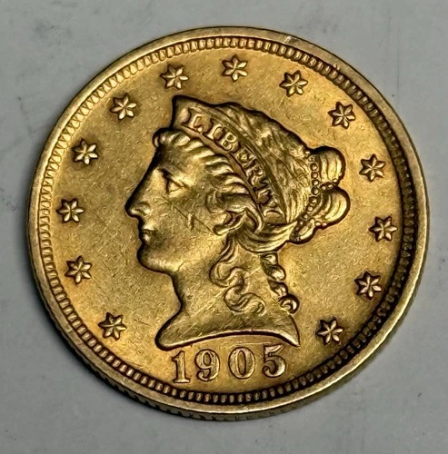 AU+ 1905 Liberty Head Gold Quarter Eagle (all original!), U.S. $2.50 Type Coin