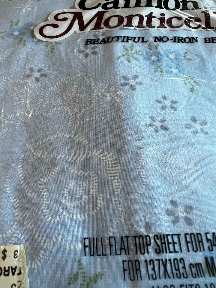 Cannon Monticello Full Flat Bed Sheet Blue Floral Marcelle Vintage No Iron NEW - Image 2 of 4
