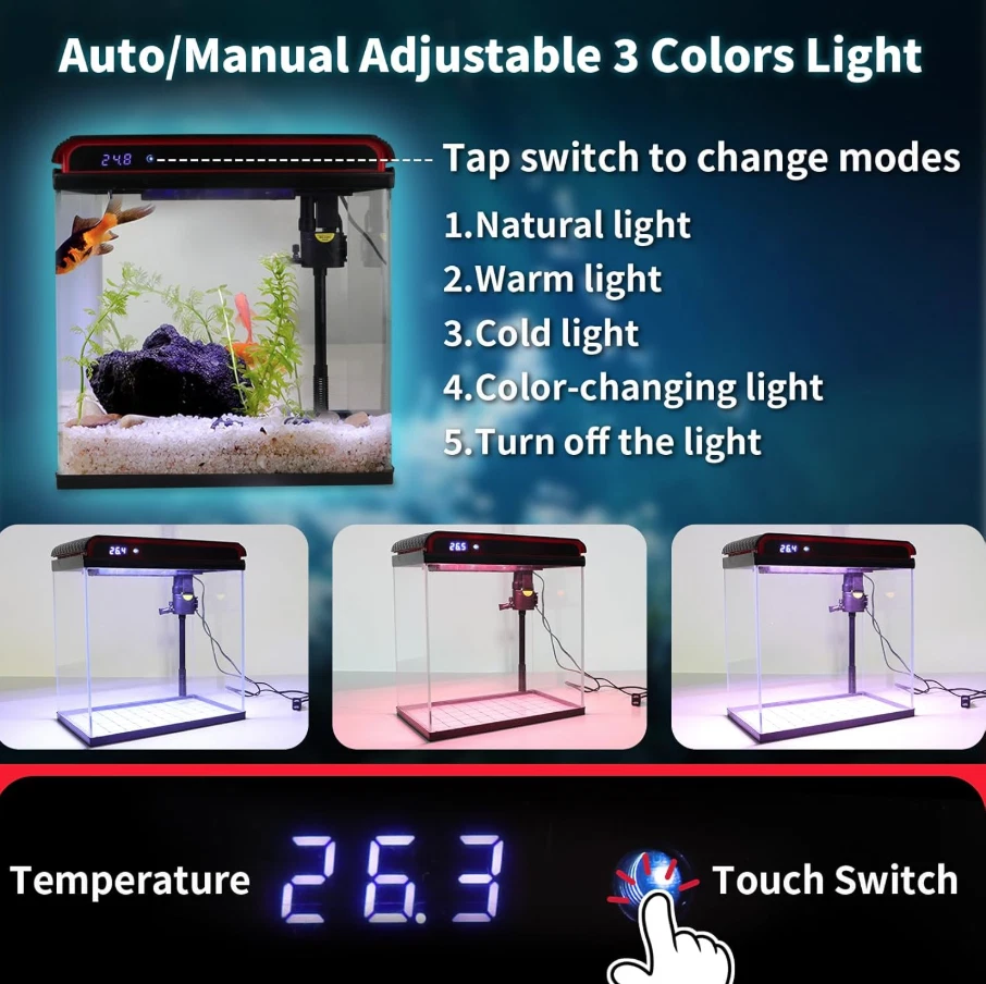 20 Gal Fish Tank with LED Lights Filter Pump Self Cleaning Aquarium Starter Kit - Image 3 of 4