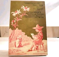 1800s Spool Silk Chadwicks Artist & Dog Bolton England Advertising Trade Card