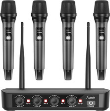 Wireless Microphone System with 4-Pack Dynamic Handheld Mics, 262Ft Long Range,