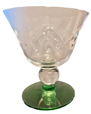 Set of 6 Vintage (Tiffin) Etched Water Etched  Glasses 1950's  Style Green Stem