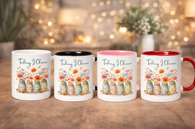 Today I Choose Faith Hope Love Joy Floral Coffee Mug   Inspirational Gift