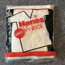 NWT VTG 80s 3-Pack Hanes V-Neck White T-Shirts Sz XL 1987 Slightly Imperfect NOS