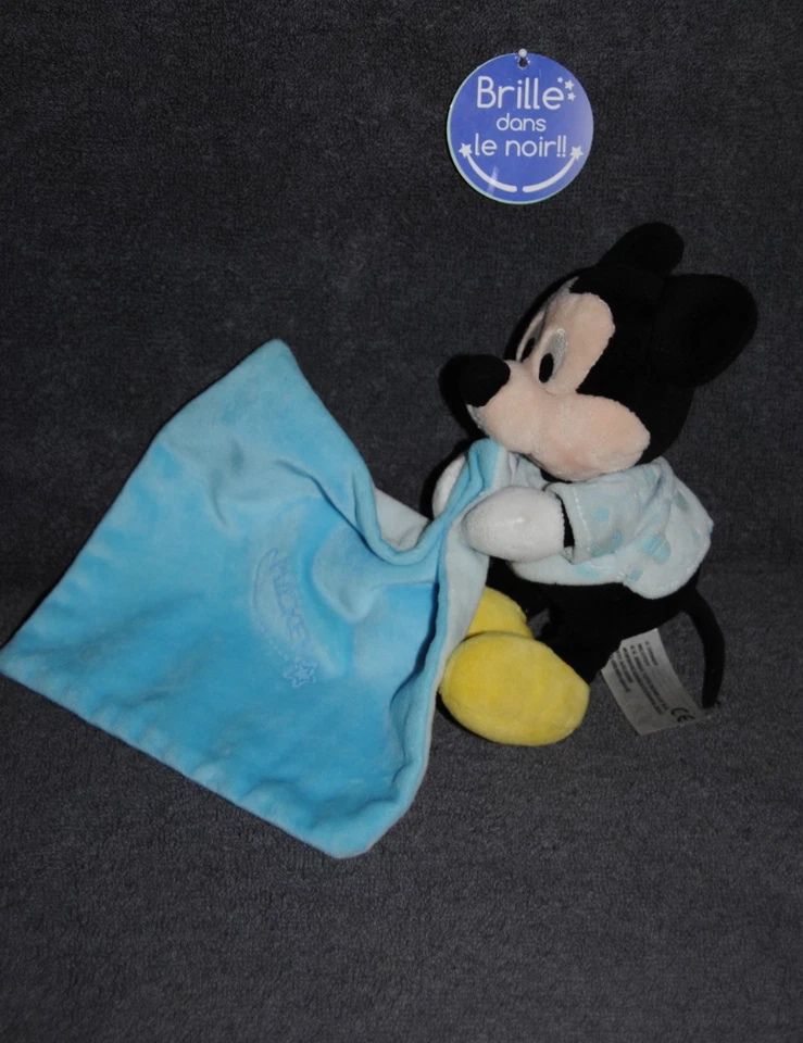 🍀Doudou Mouchoir Mickey Bleu Etoile DISNEY NICOTOY Luminescent Peluche TTBE - Photo 2/4