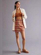 Anthropologie Maeve Button-Front Plaid Mini Skirt