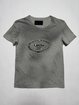 Vintage Prada Fall 2004 Faded Gray Distressed Embellished Logo