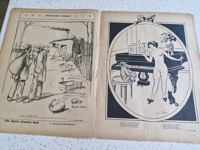 1900s ''LE PELE- MELE '' FRENCH SATIRE MAGAZINE - DOUBLE CARTOON PAGE.