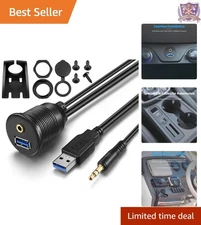 USB Extension Cable 3ft 3.5mm AUX Panel Mount for Car Boat Motorcycle