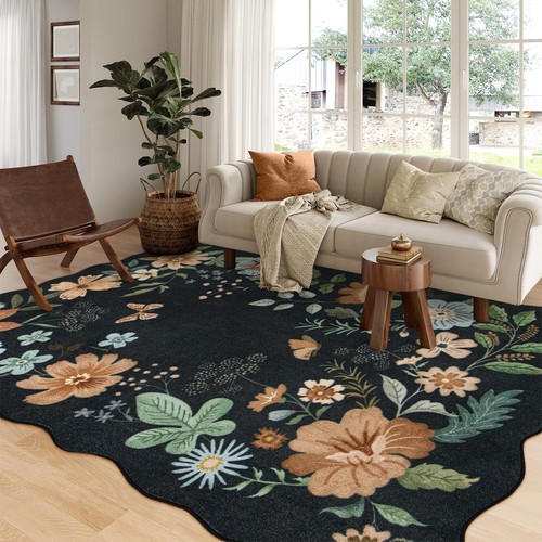 Floral Washable 6x9 Area Rugs, Soft Bedroom Rug for Living Room Ultra-Thin No...
