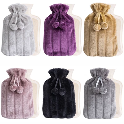 HADI LONDON Large 2L Natural Rubber Hot Water Bottle With Warm Faux Fur Fleece Knitted Cover