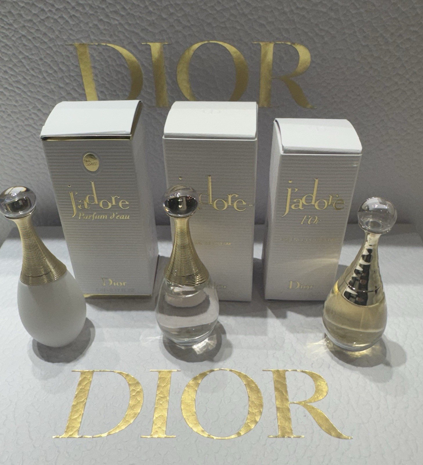 3 Dior J'adore Mini Set - L'Or Essence de Parfum, Eau de Parfum & Parfum D’eau