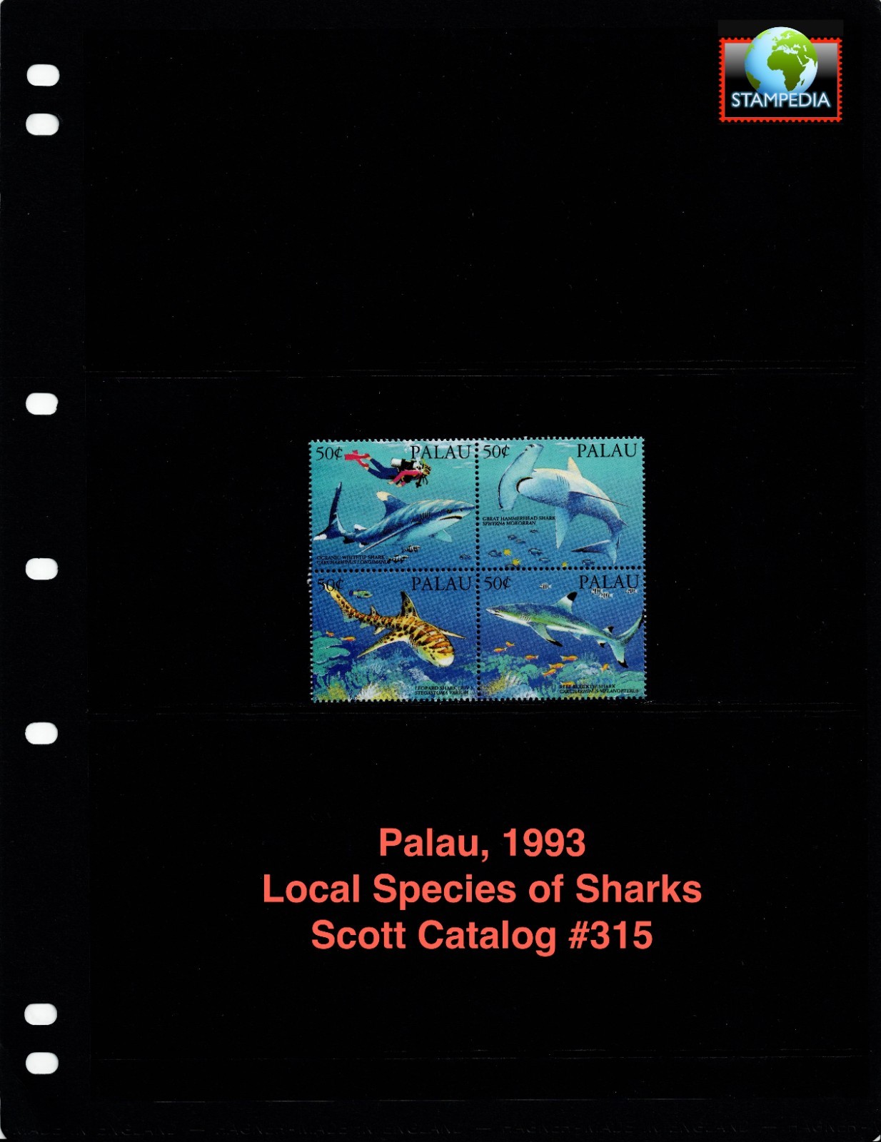 $4.00 Scott Value - 1993 PALAU Sharks Marine Life Pacific Ocean CV MNH NH UMM