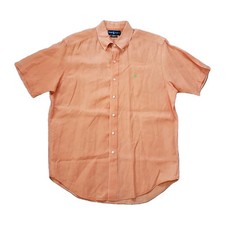 Vintage Ralph Lauren Silk Linen Blend Size Large Mens Orange Button Up Shirt