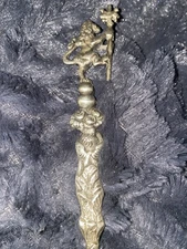 SALAD SERVING FORK! Vintage ITALY flatware intricate LION CHERUB design LOVELY 