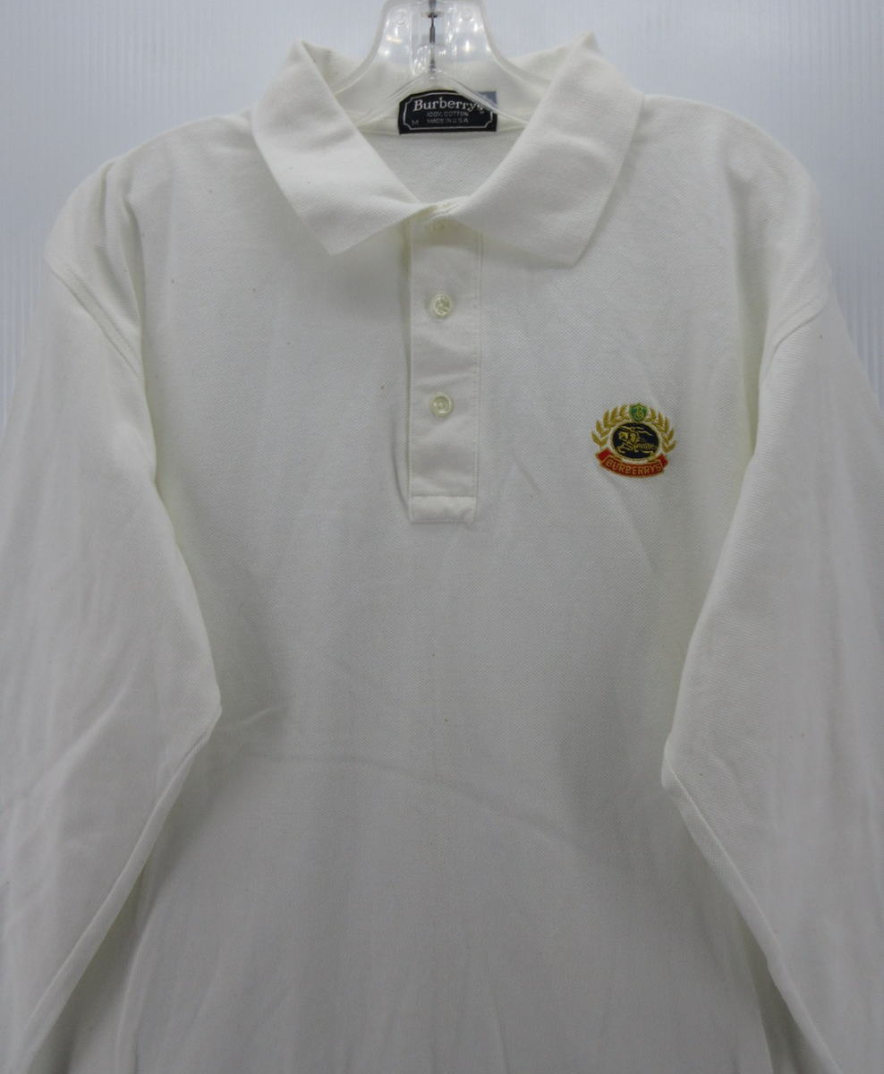VINTAGE Burberrys Polo Shirt Men Medium White Pullover Golf Crest