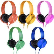 Kids Headphones Bulk 5 Pack School Classroom Students K-12 Wired Mixed Colors