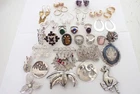 Vintage Sterling Silver Jewelry Lot Rings Earrings Brooches All Wearable 250 Grm